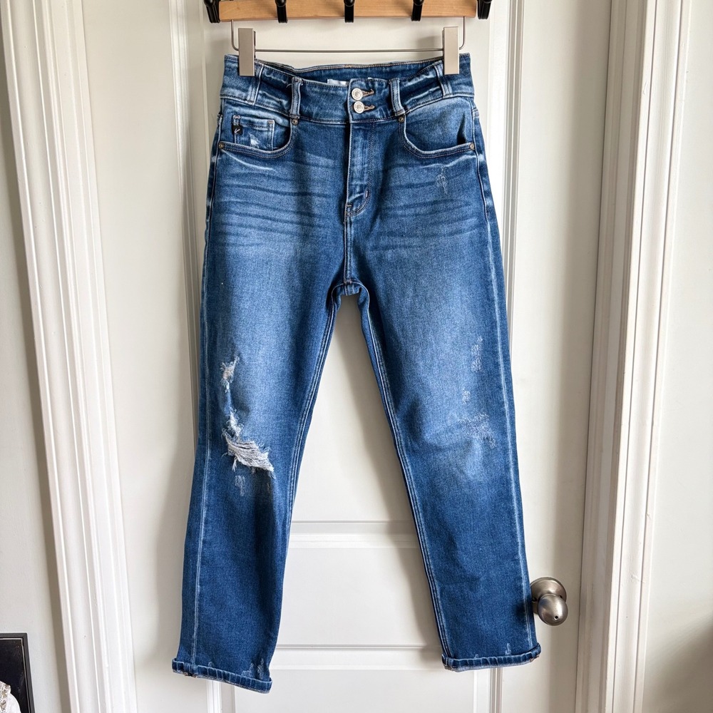 KanCan Estes Park High Rise Slim Straight Distressed Jeans Size 7/27 EUC KC9253D